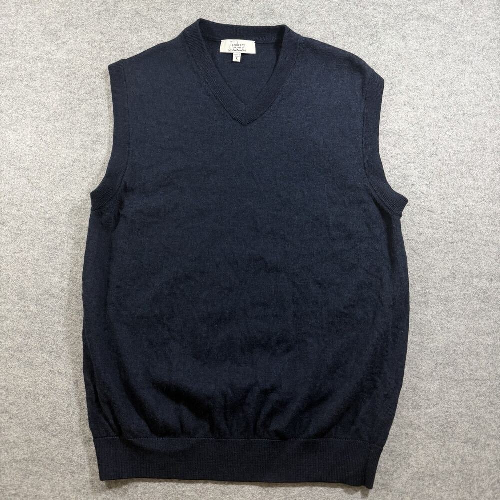 Turnbury Merino Wool Sweater Vest Mens L Blue V Neck Golf Preppy Classic Knit
